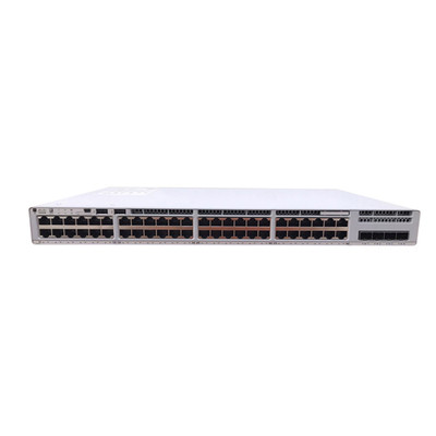 Cisco Catalyst 9200L 48-port Partial PoE+ 4x1G Uplink switch mounted in a network rack Cisco Catalyst 9200L 48-port Partial PoE+ 4x1G Uplink switch mounted in a network rack