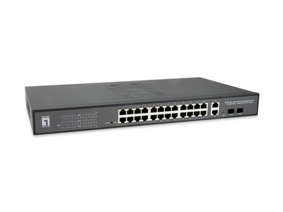 LevelOne 28-Port Web Smart Gigabit PoE Switch GEP-2841 for network infrastructure, rack-mounted solution