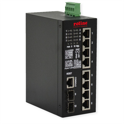 ROLINE Industrial Gigabit Ethernet Switch 8x + 2x Dual-Speed SFP Managed 240W for Server Racks