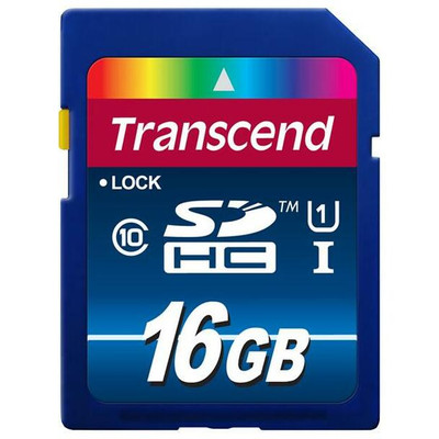 Transcend 16GB 300x Class 10 SDHC UHS-I Flash Memory Card for high-speed data storage in cameras and devices