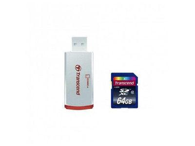 Transcend 64GB Class 10 SDXC Flash Memory Card with USB Card Reader, compatible with various devices