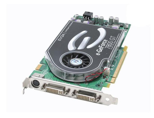 EVGA GeForce 7800 GT 256MB GDDR3 256-bit SLI Support PCI Express x16 Video Graphics Card mounted in a gaming PC