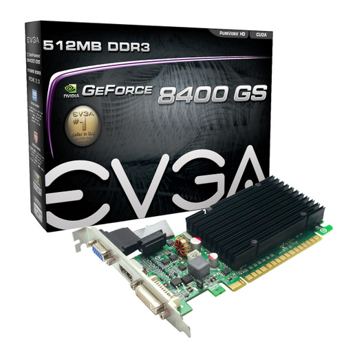 EVGA GeForce 8400 GS 512MB DDR3 Low Profile Video Card for PCI Express 2 x16 slots - SKU: 512-P3-1300-S3
