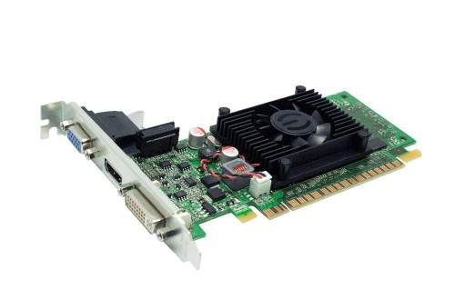 EVGA GeForce 210 512MB DDR3 PCI Express Graphics Card compatible with dual link DVI-I, HDMI, VGA, and HDCP.
