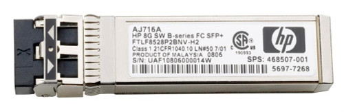 5697-7268 - HP 8GB Short Wave Fiber Channel Multi-mode 850nm LC Connector SFP Transceiver