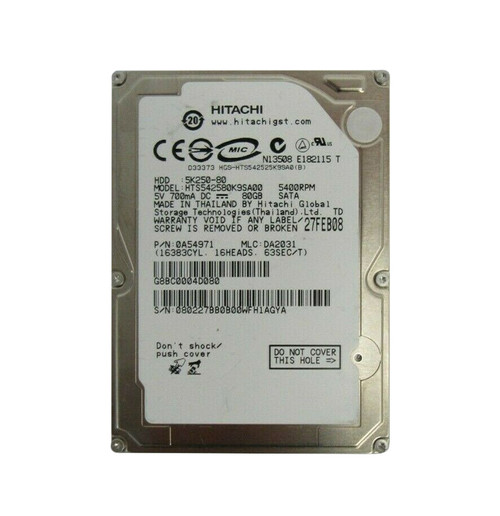 Hitachi Travelstar 5K250 80GB SATA Hard Drive for laptops - 2.5-inch 5400RPM 8MB Cache - compatible with laptops