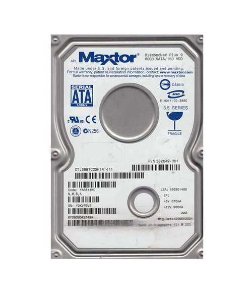 6Y080M0 - Maxtor DiamondMax Plus 9 80GB 7200RPM SATA 1.5Gb/s 8MB Cache 3.5-inch Hard Drive