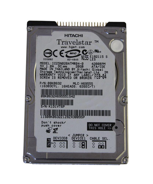 Hitachi 20GB 4200RPM ATA-100 2MB Cache 2.5 Hard Drive for IC25N020ATMR04-0 Servers