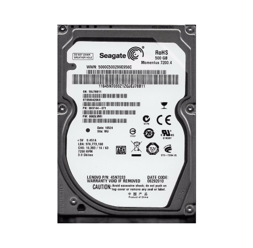 Seagate Momentus 7200.4 500GB SATA Hard Drive 7200RPM 16MB Cache 2.5 - Compatible with CE devices