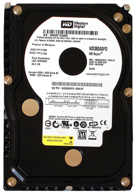 WD360ADFD Western Digital Raptor 36GB 10000RPM SATA 1.5Gbps 16MB Cache HDD for Enterprise Servers