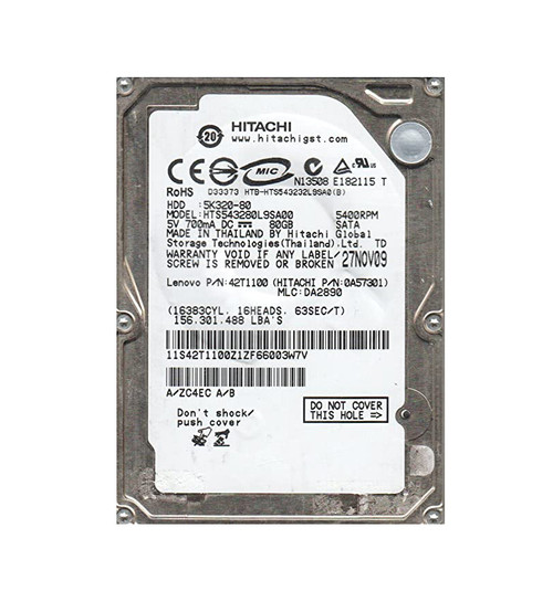 Hitachi Travelstar 5K320 80GB SATA Hard Drive for laptops - 2.5-inch 5400RPM 8MB Cache - Compatible with laptops