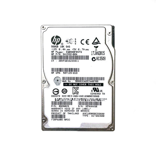 HPE 900GB SAS Enterprise Hard Drive for ProLiant Servers Gen8/9 - EG0900FBVFQ-1 - Mounted in server rack