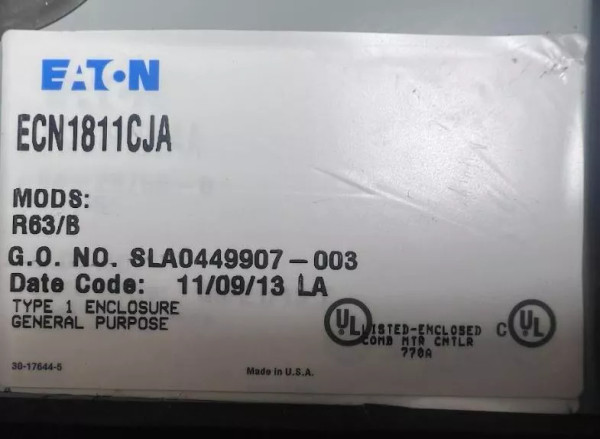 Eaton ECN1811CJA 30 Amp 600 Volt 3 Phase Disconnect Switch