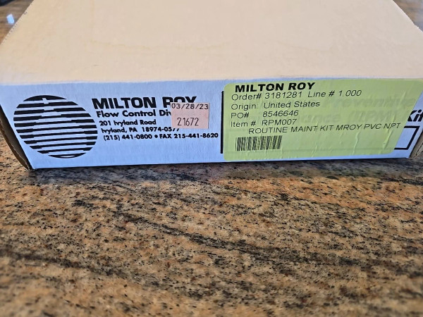 Milton Roy RPM007 Routine Maintenance Repair Kit, RPM-007 PVC, Teflon & Viton
