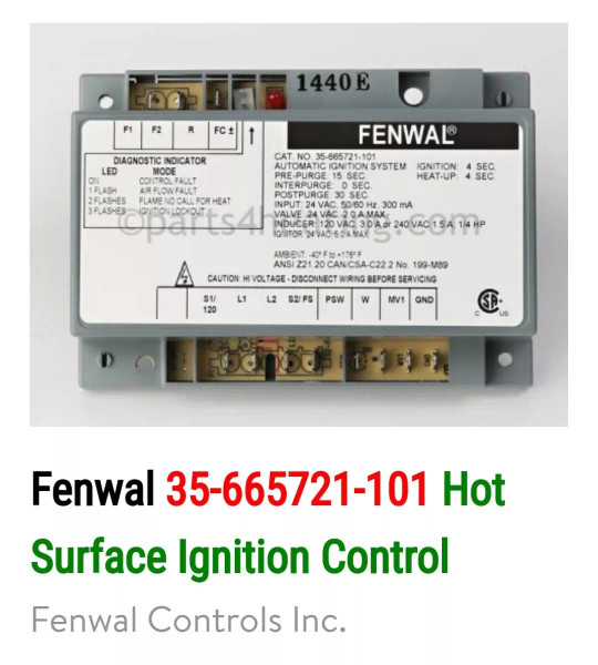 FENWAL IGNITION CONTROLS 35-665721-101 Control Board, 24V