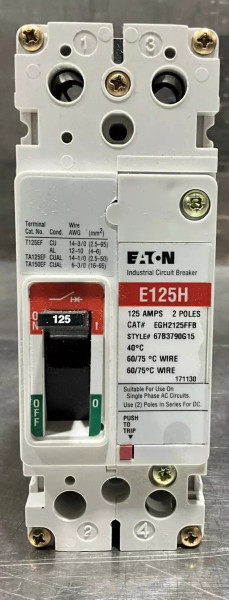 Eaton E125H EGH2125FFB Circuit Breaker 125 AMPS 2 Poles Nos Surplus Eaton E125H EGH2125FFB Circuit Breaker 125 AMPS 2 Poles Nos Surplus