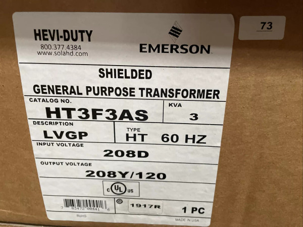 (C)Emerson HT3F3AS HEVI-DUTY SOLA General Purpose Transformer HT 3KVA 208Y/120??HISTORY