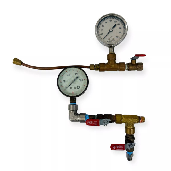 USG Ashcroft Air Pressure Gauges 200 PSI w Cajon Pipe Fittings NPT Valves, 2 Pcs
