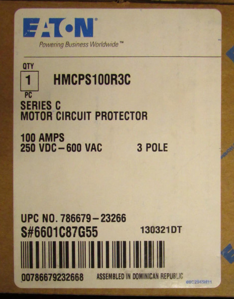 EATON CUTLER HAMMER Type HMCPS Motor Circuit Protector 100 Amp HMCPS100R3C