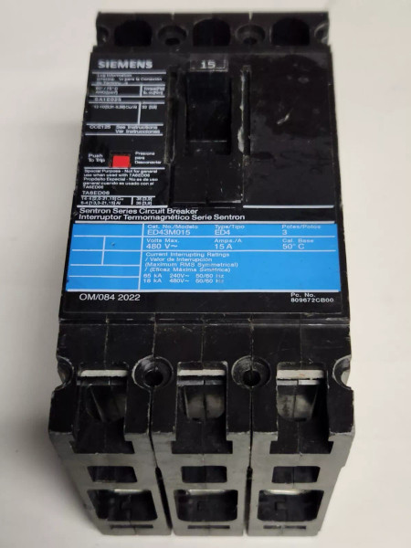 SIEMENS ED43M015 3 Pole 15 AMP Type ED4 Circuit Breaker