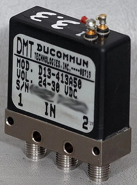Ducommun D13-413A50 DC-22 GHz 24-30 VDC SMA SPDT Fail-safe RF Coaxial Switch Ducommun D13-413A50 DC-22 GHz 24-30 VDC SMA SPDT Fail-safe RF Coaxial Switch