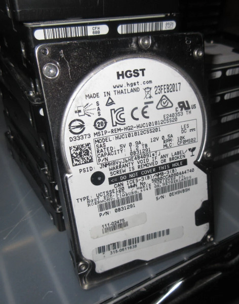 HGST 0B31291, HUC101812CSS201, 2.5" 1.2TB 10k SAS HDD LOT OF 10