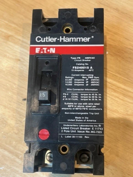 NEW EATON FS240015A CIRCUIT BREAKER 15A TYPE FS 480V Cutler-Hammer