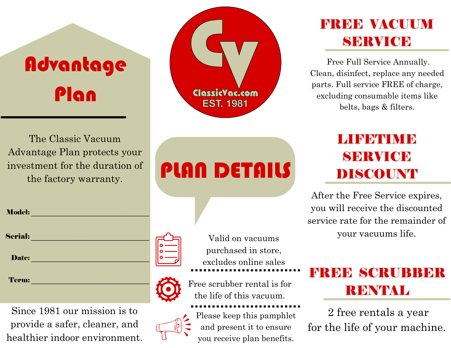 Classic Vac Advantage Plan Brochure Back