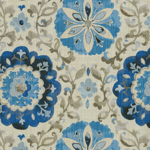 P/K Lifestyles SOUMAK SUZANI LAPIS 410331 Floral Print Upholstery And Drapery Fabric