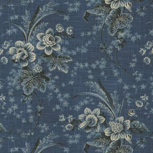 Waverly STONINGTON INDIGO 682142 Floral Linen Blend Upholstery And Drapery Fabric