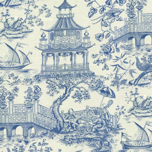 P/K Lifestyles CHINOISERIE TOILE PORCELAIN 7507 Toile Print Upholstery And Drapery Fabric