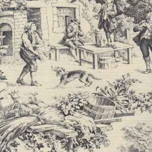 7062914 COUNTRY LIFE GRAY Toile Print Upholstery And Drapery Fabric