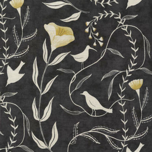 P/K Lifestyles BIRDSONG COAL 140040 Floral Print Upholstery And Drapery Fabric