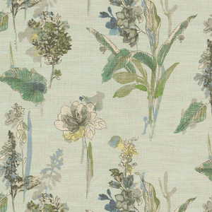 P/K Lifestyles FREE-HAND FLORAL GLACIER 411572 Floral Linen Blend Upholstery And Drapery Fabric