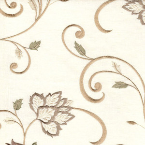 6763511 LONETO A CREAM Floral Embroidered Drapery Fabric