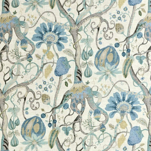 Covington TUDOR 519 ANTIQUE BLUE Floral Linen Blend Upholstery And Drapery Fabric