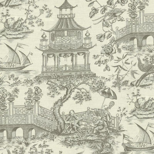 P/K Lifestyles CHINOISERIE TOILE PEWTER 750701 Toile Print Upholstery And Drapery Fabric