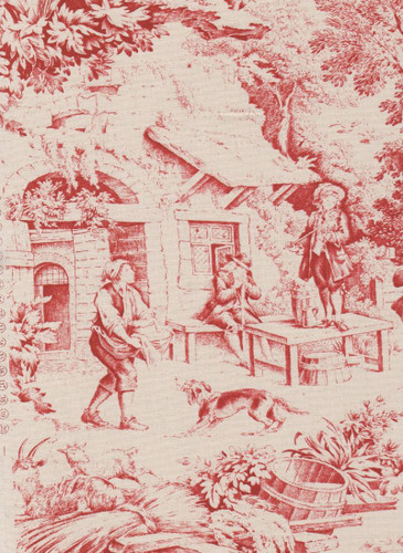 7062913 COUNTRY LIFE RICH RED Toile Print Drapery Fabric
