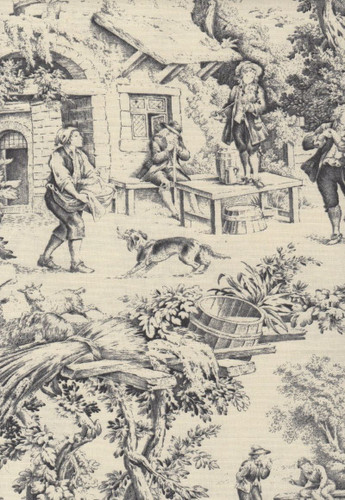 7062914 COUNTRY LIFE GRAY Toile Print Drapery Fabric