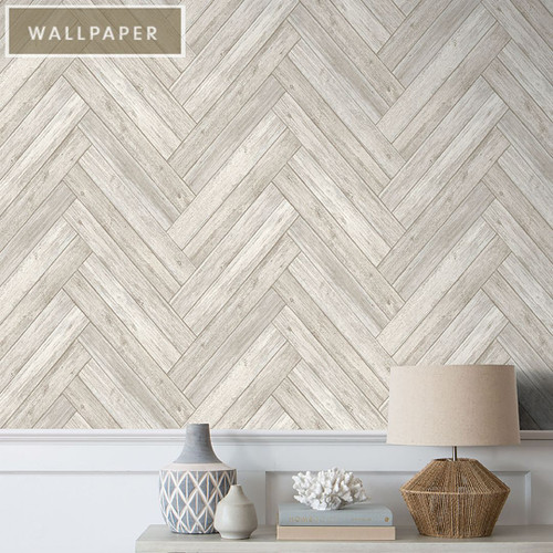 P/K Lifestyles HERRINGBONE WOOD WHITEWASH 16007 Peel and Stick Wallpaper