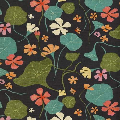 P/K Lifestyles NASTURTIUMS COAL 140052 Floral Print Upholstery And Drapery Fabric