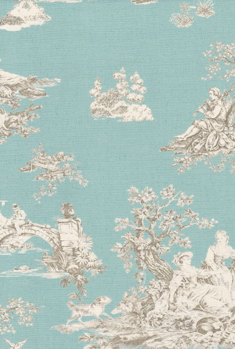 7126311 RILMAN TEAL Toile Print Upholstery And Drapery Fabric