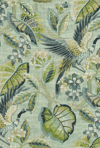 P/K Lifestyles WREN SEA GLASS 471312 Floral Linen Blend Upholstery And Drapery Fabric