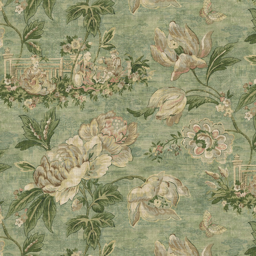 P/K Lifestyles SHARED WISDOM BASIL 471750 Floral Linen Blend Upholstery And Drapery Fabric