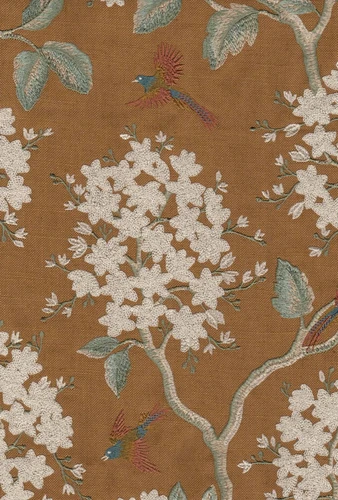 2030811 EDEN TERRACE CAMEL Floral Embroidered Drapery Fabric