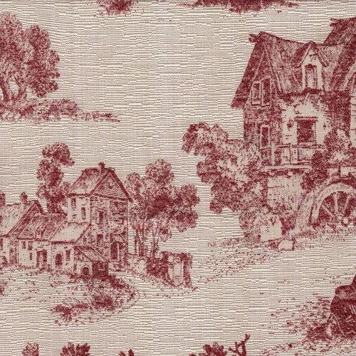 6448211 ORLEANS 15 55IN RED Toile Jacquard Upholstery Fabric