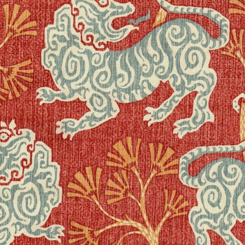 P Kaufmann LION DANCE SWA 002 ROUGE Print Upholstery And Drapery Fabric