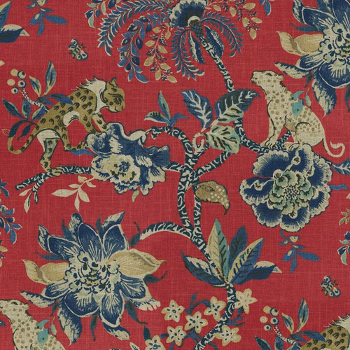 Williamsburg BRAGANZA POPPY 750680 Floral Linen Blend Upholstery And Drapery Fabric
