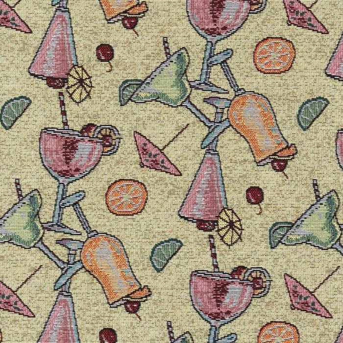 Fruit and Floral Vintage Tapestry Fabric | Orange / Green / Blue / Off  White | Upholstery | 54 Wide | By the Yard