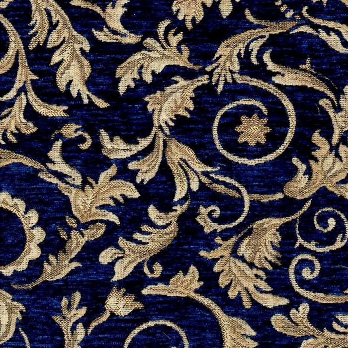 WESSEX NAVY Floral Jacquard Upholstery And Drapery Fabric
